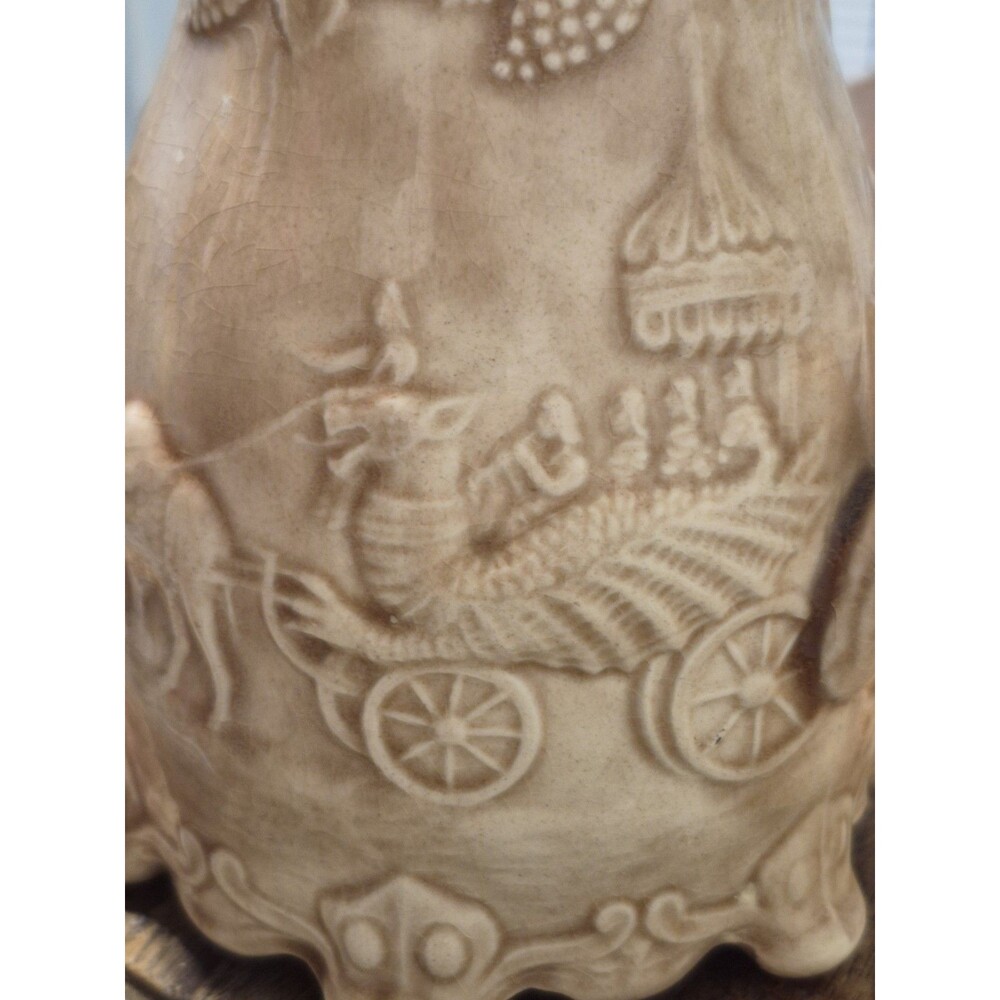 Antique Victorian Drabware Pitcher Dragon Camels Elephant Grapes Pitcher England - Picture 9 of 9